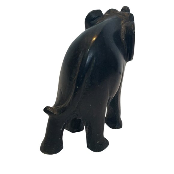 Hand-Carved Black Stone Elephant Figurine 3" Tall Decorative Accent Collectible - Picture 9 of 9